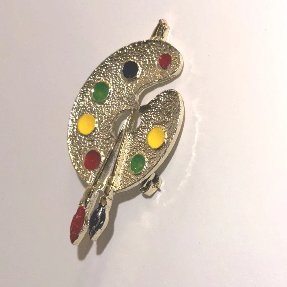 Gerrys Artist Palette Brooch OS Excellent Gold Tone Enamel‎ Paint Brush Art Pin
